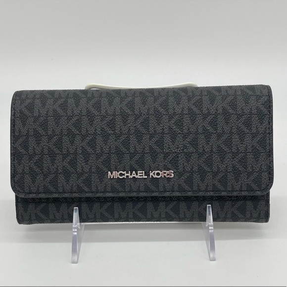 Michael Kors Large Trifold Wallet Black Signature - Picture 2 of 8